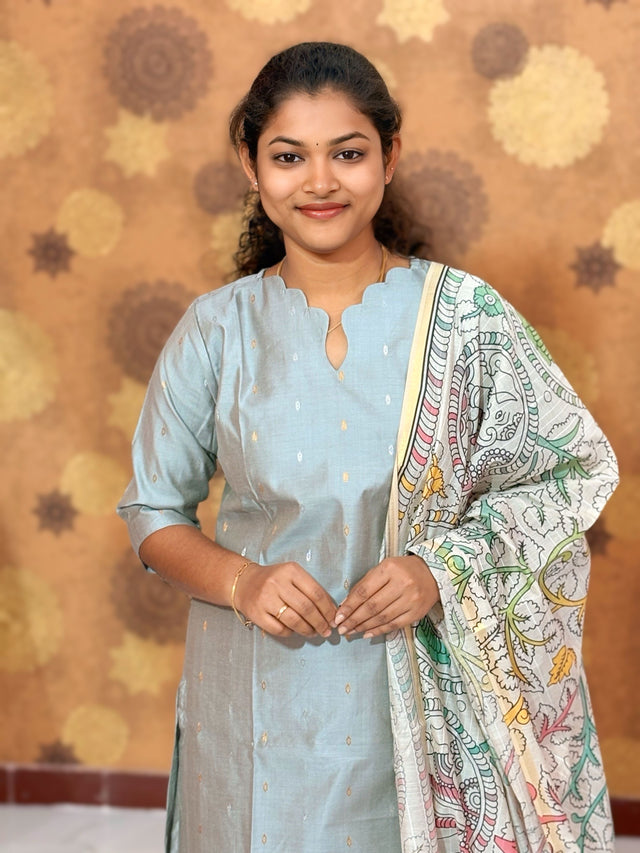 Premium Butter Silk Salwar Set with Lining & Kalamkari Dupatta - PCR 1153