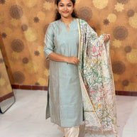 Premium Butter Silk Salwar Set with Lining & Kalamkari Dupatta - PCR 1153